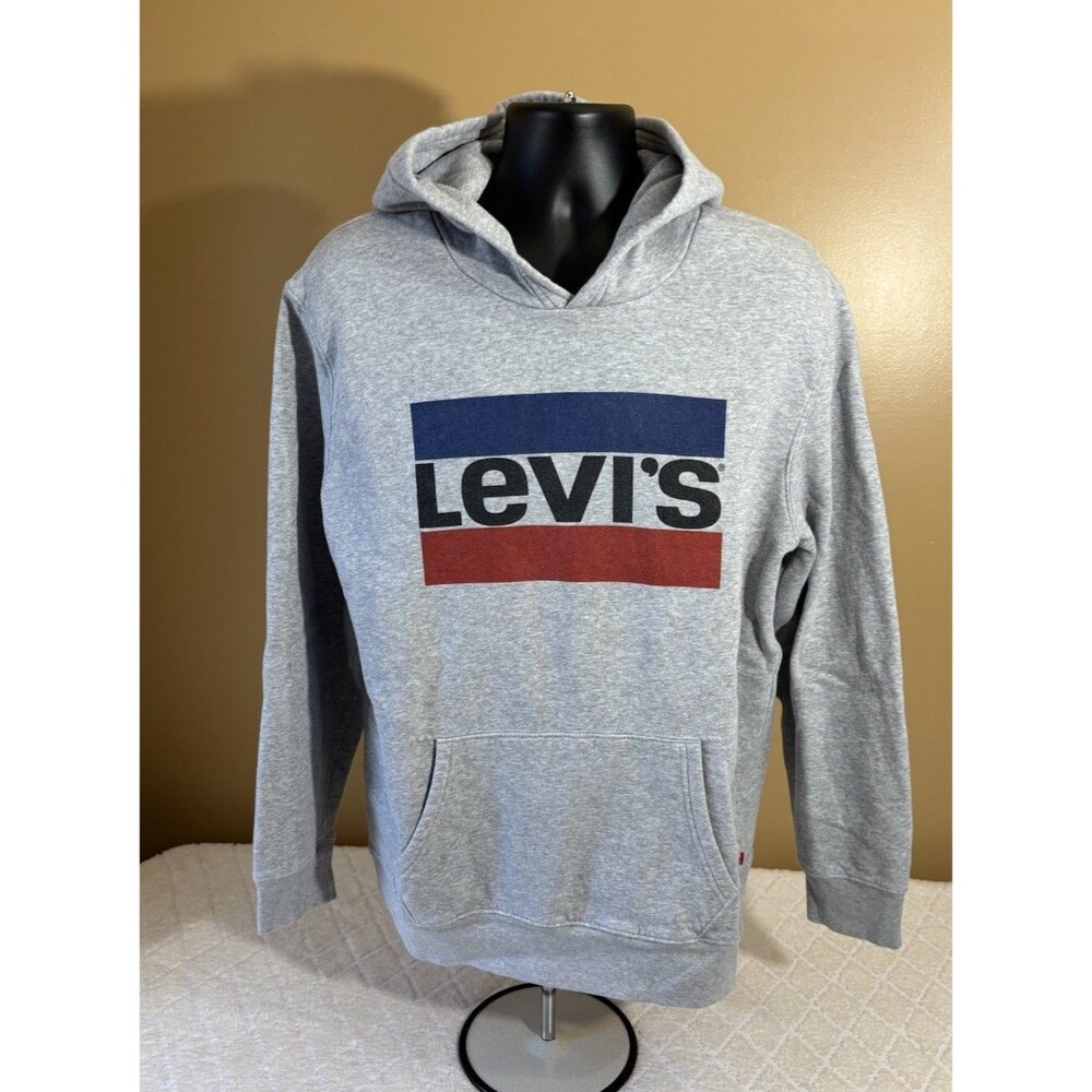 Levi’s Standard Big Logo Front Men’s Gray Hoodie Pockets Size Large